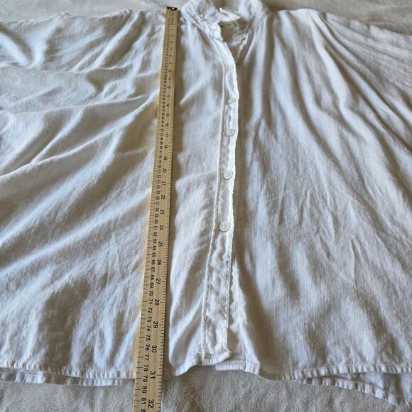 Women’s Linen Blend Button Down Shirt Oversize Tunic White L Boho Gothic Coastal - Picture 6 of 8